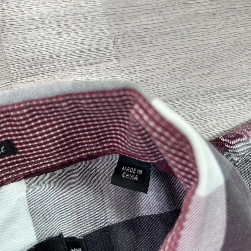 Bullock & Jones Shirt Mens 2XL Red‎ Gray Plaid Long Sleeve Button Up Casual